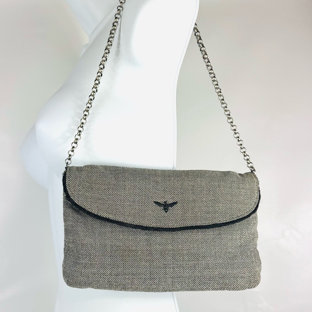 Buzz by Jane Fox vintage black, silver & white fabric mini bag w optional chain - Picture 2 of 16